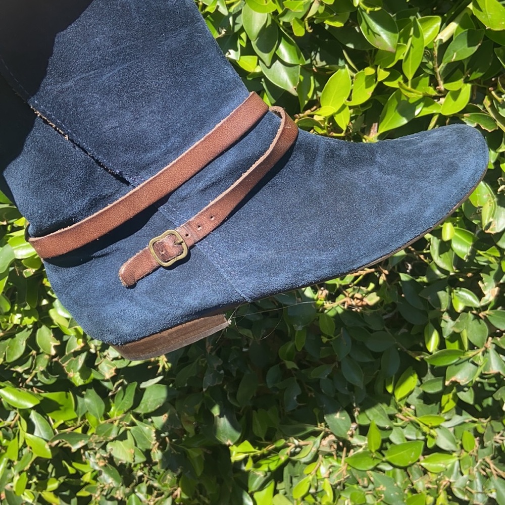 Blue suede ankle boots